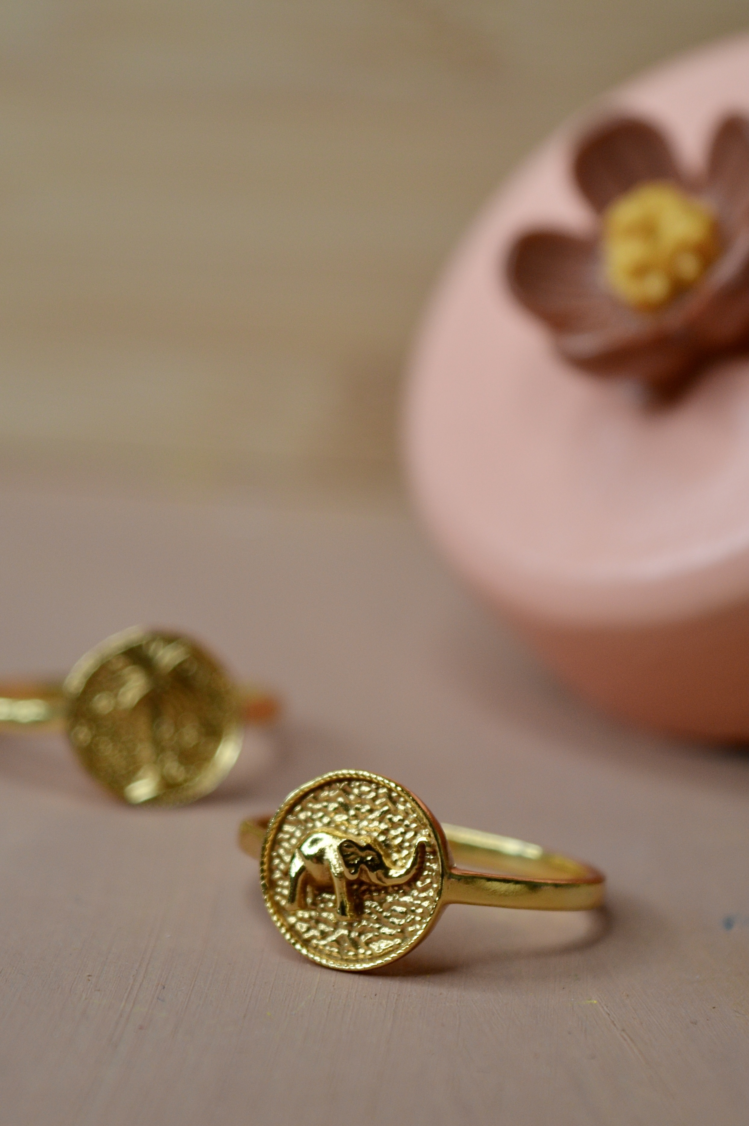 Elephant Signet Ring Gold Plated