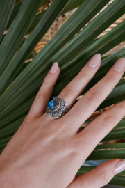 Tribal Oval Labradorite Ring Sterling Silver