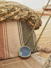 Round Blue Chalcedone Necklace Gold Vermeil