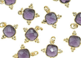 Dotted Square Amethist Hanger - Gold Plated