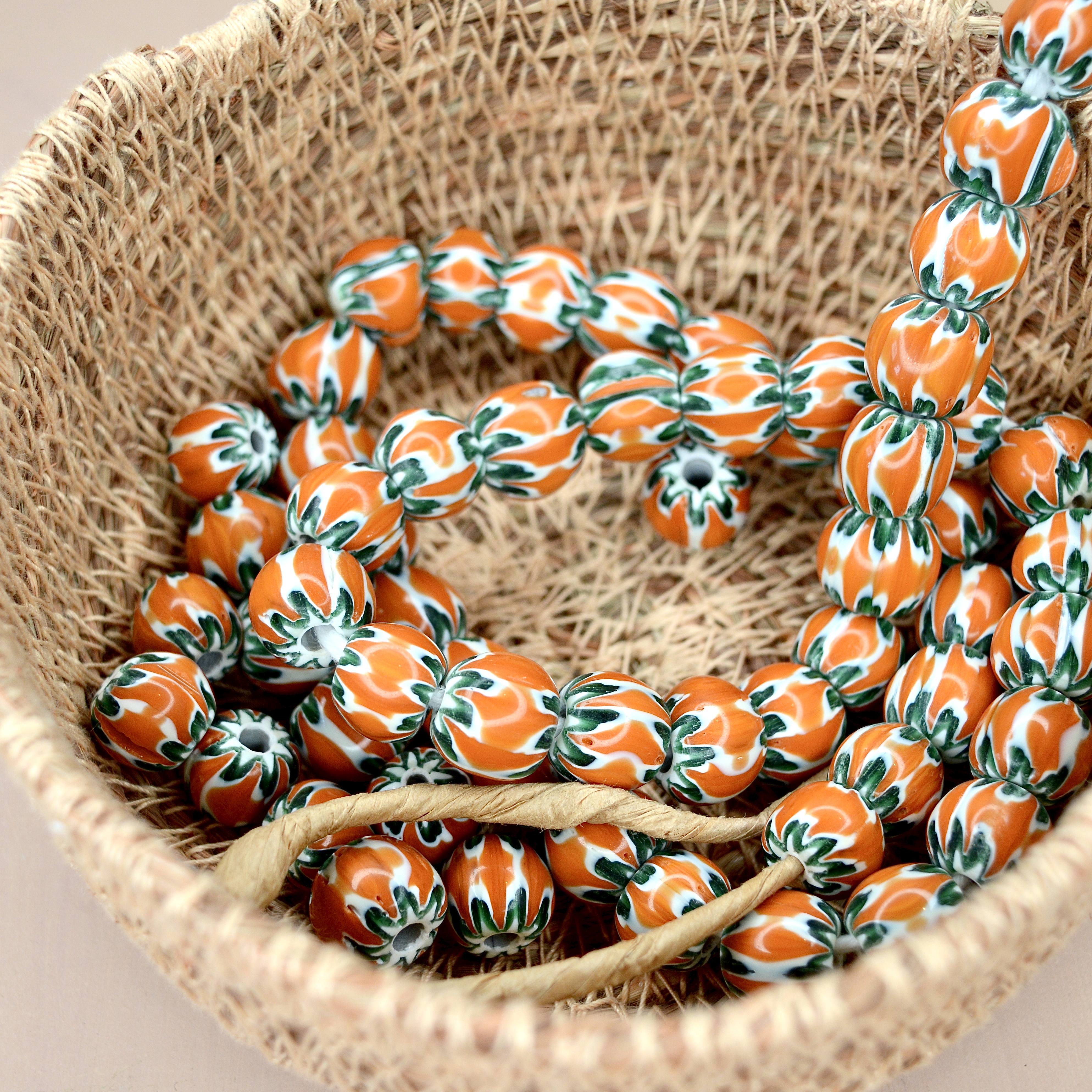 Nepalees Lampwork Kraal Rond Oranje (1x)