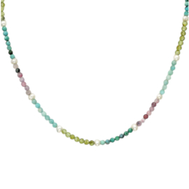 Multi Stone Beaded Necklace Sterling Silver