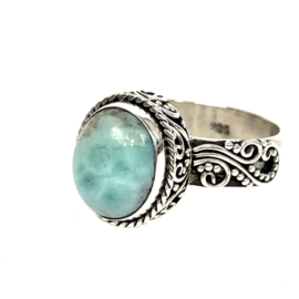 Oval Larimar  Boho Ring Sterling Silver 18