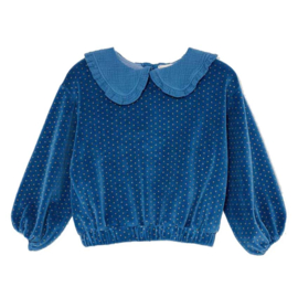 Cozmo | Teak organic velours sweatshirt | Blauw  + Goud