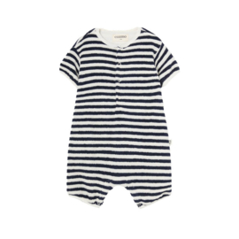 Cozmo korte badstof jumpsuit Luc - Navy gestreept