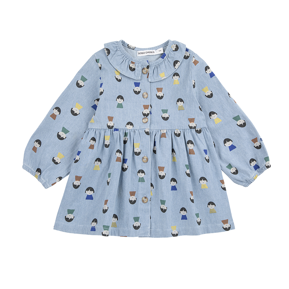 Bobo Choses Game Pawns all over light denim baby dress