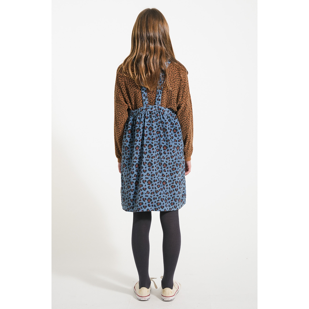 Piupiuchick Blauwe Corduroy jurk -  Animal print