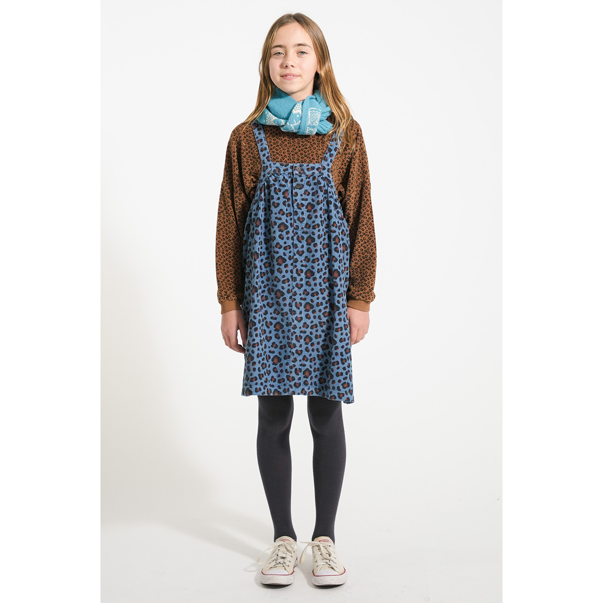 Piupiuchick Blauwe Corduroy jurk -  Animal print