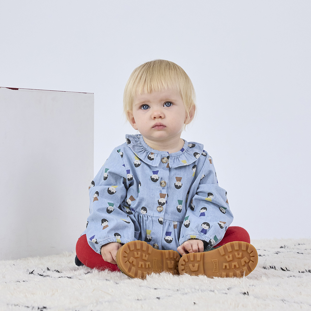 Bobo Choses Game Pawns all over light denim baby dress
