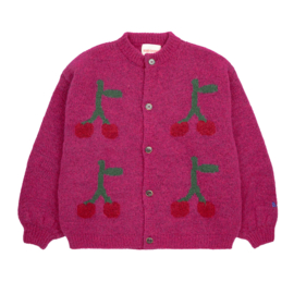 Bobo Choses | Cherry Intarsia cardigan | Fuchsia