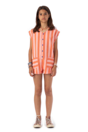 Piupiuchick | Korte mouwloze jumpsuit | Oranje en roze gestreept