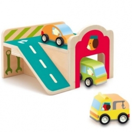 Djeco houten mini garage met auto's DJ06387 | 18m+