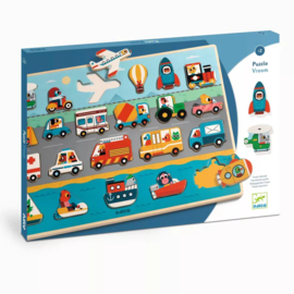 Djeco Houten puzzel voertuigen Puzzlo Vroom DJ01831 | 2+