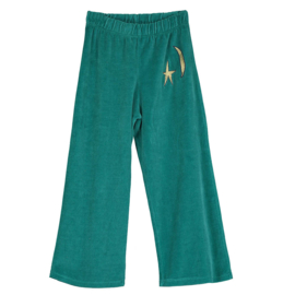 Lotiekids | Velvet broek | Blauwgroen met geborduurde maan en ster