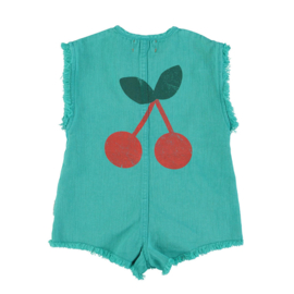 Piupiuchick jumpsuit - Turkoois met kersen rugprint