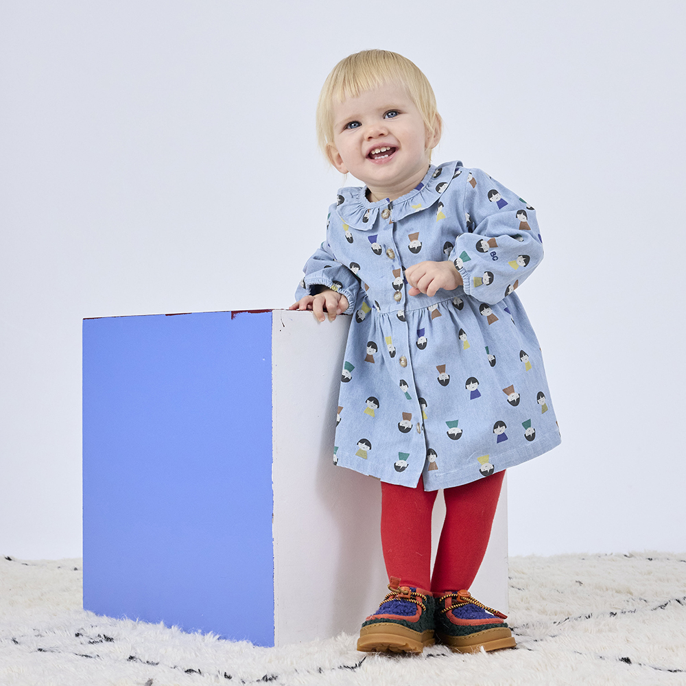 Bobo Choses Game Pawns all over light denim baby dress