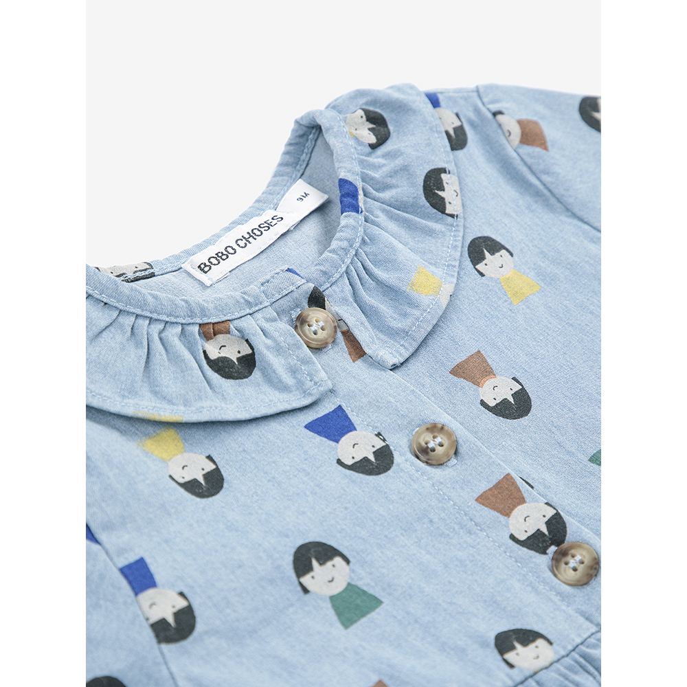 Bobo Choses Game Pawns all over light denim baby dress