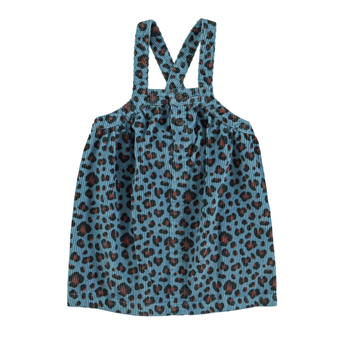 Piupiuchick Blauwe Corduroy jurk -  Animal print