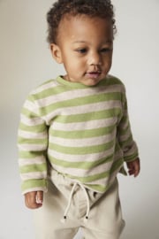 Cozmo | Pau soft feel gestreepte baby sweater | Groen - beige