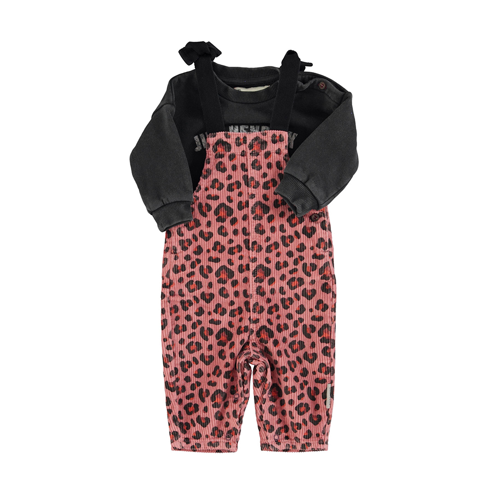 Piupiuchick Roze Corduroy Baby salopet -  Animal print