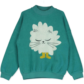 Lotiekids | Teddy sweater | Blauwgroen met Kitten in Boots