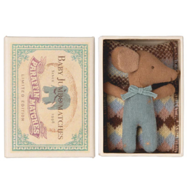 Maileg Sleepy Wakey babymuis in matchbox Blauw