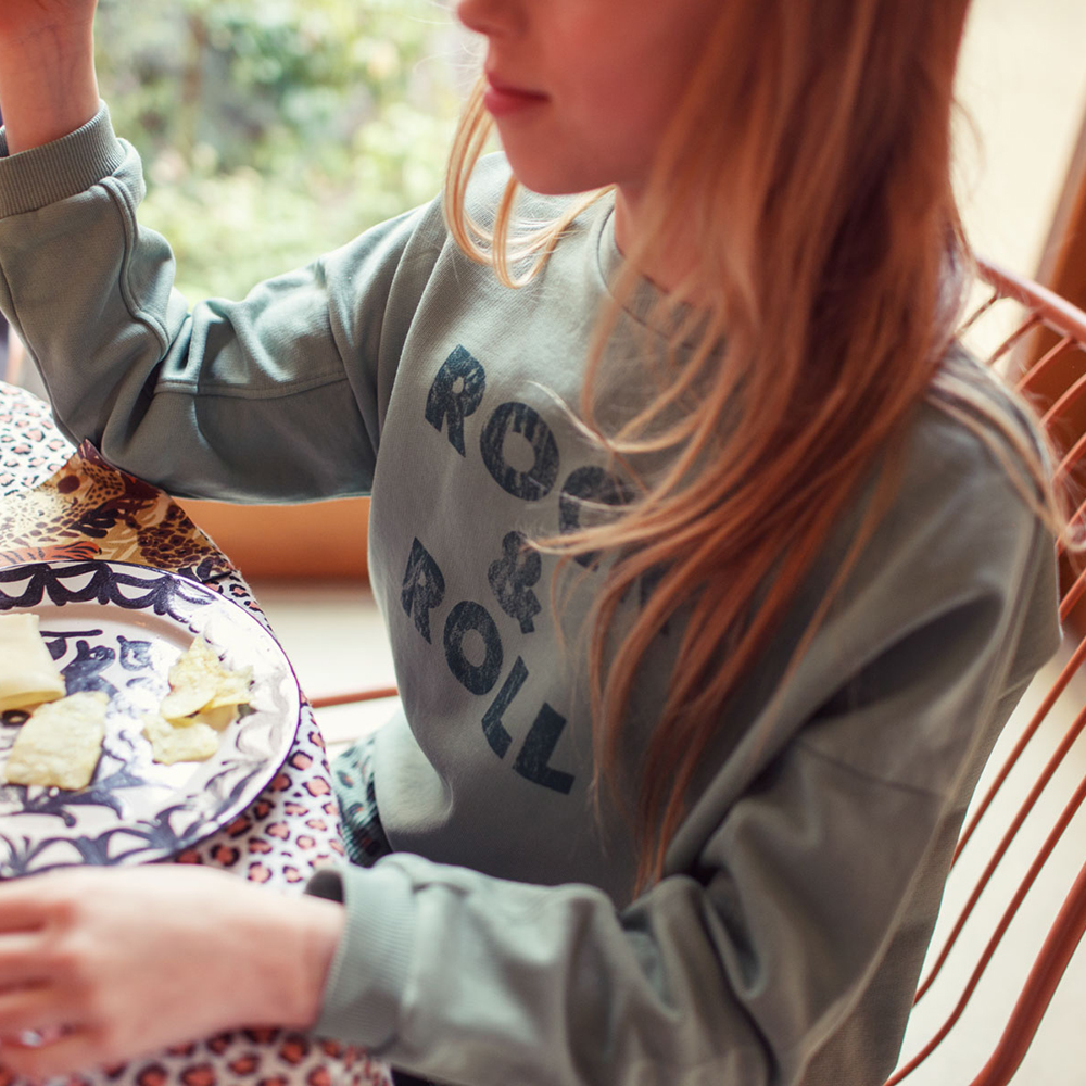 Piupiuchick Sweater  -  Groen met Rock & Roll print