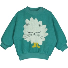 Lotiekids | Teddy baby sweathshirt | Blauwgroen met Kitten in Boots