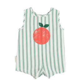 Piupiuchick | Baby | Korte jumpsuit met groene strepen (met rugprint)