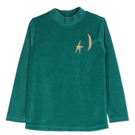 Lotiekids | Velvet top | Blauwgroen met geborduurde maan en ster