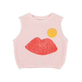 Piupiuchick | Roze mouwloze top met "Lips" print (met rugprint)