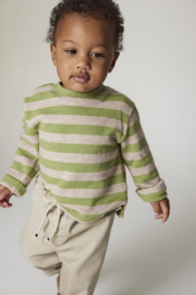 Cozmo | Pau soft feel gestreepte baby sweater | Groen - beige