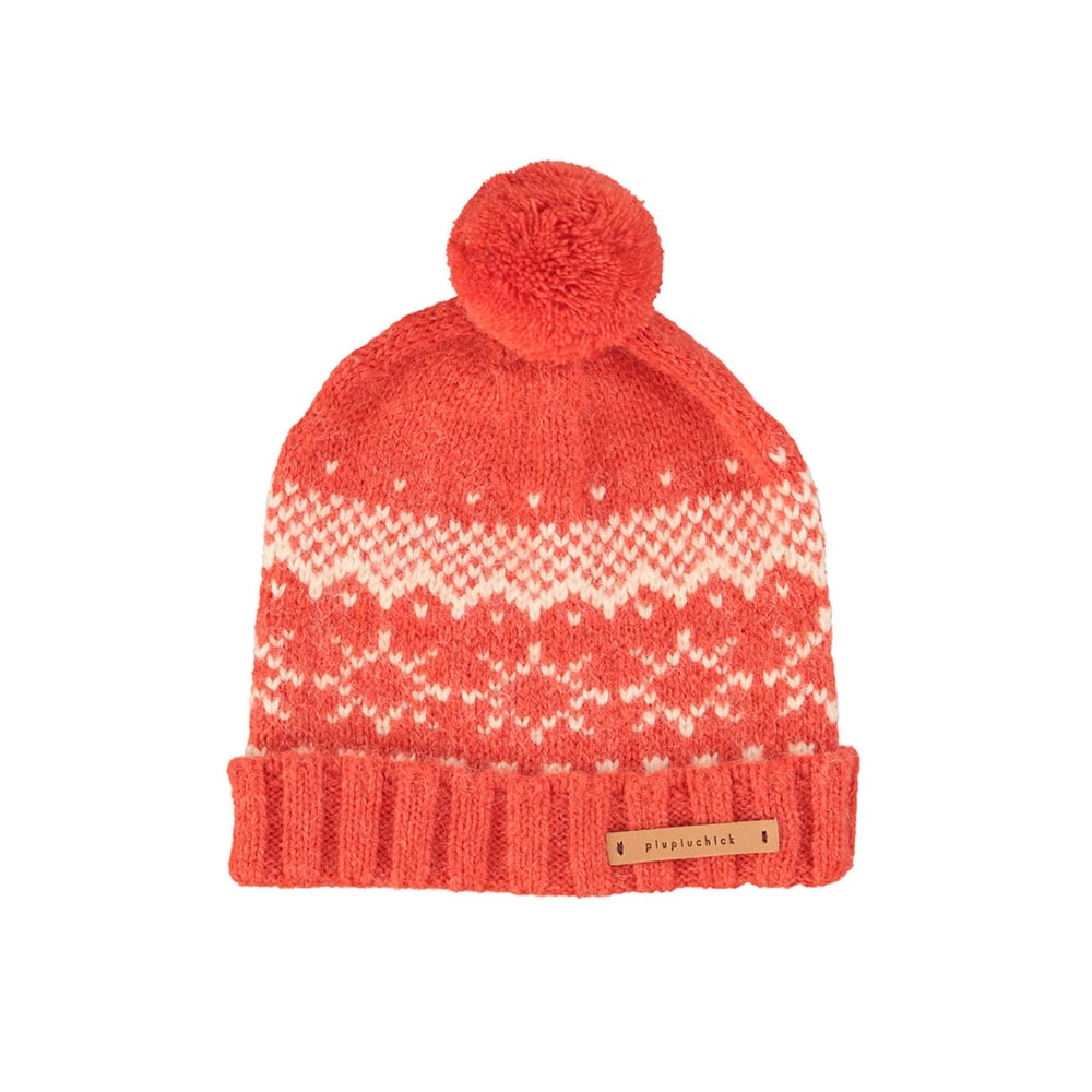 Piupiuchick Rode Jacquard Muts met pompon