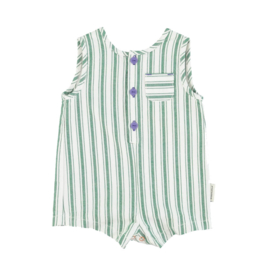 Piupiuchick | Baby | Korte jumpsuit met groene strepen (met rugprint)