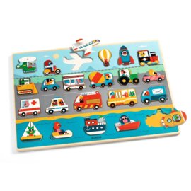 Djeco Houten puzzel voertuigen Puzzlo Vroom DJ01831 | 2+