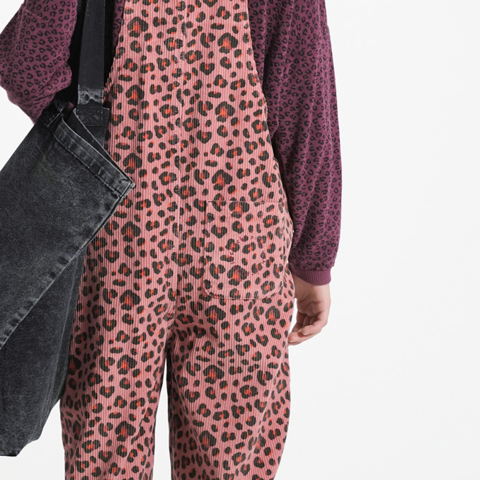 Piupiuchick Roze Corduroy Salopet -  Animal print