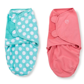 SwaddleMe Inbakerdoeken Small 2 Pack - Roze Effen & Aqua Wit Stippen