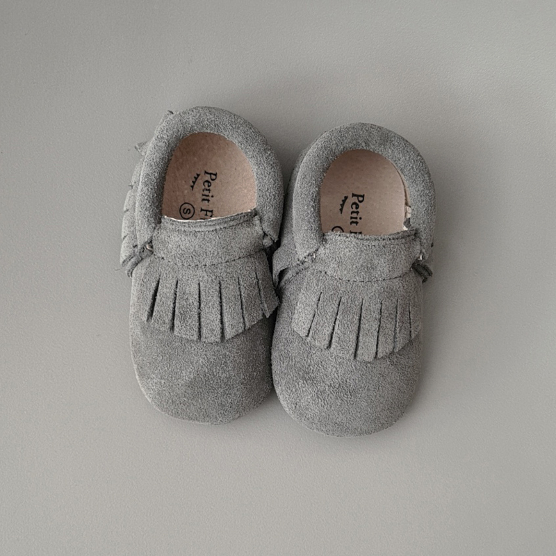 gray baby moccasins