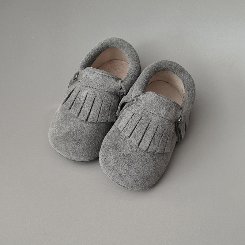 grey baby moccasins