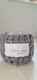 Windlicht cotton rags grijs