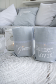 Windlicht linnen I love summer blauw