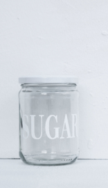 Glazen pot met deksel SUGAR wit