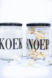 Glazen pot met deksel KOEK zwart