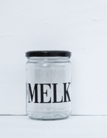 Glazen pot met deksel MELK zwart