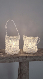 Windlicht Raffia wit