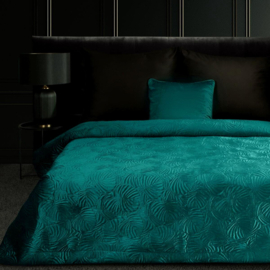 Bedsprei - Petrol - zeegroen - teal kleurige fluweel met blad patroon 280x260cm