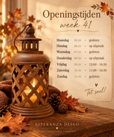 Openingstijden winkel week 41 - 2026 05-10 t/m 11-10-2026