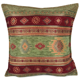 Olijf groen en rood kussen - Aztec ± 40x40cm