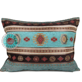 Esperanza Deseo ® kussen - Aztec - turquoise en bruin ± 50x70cm