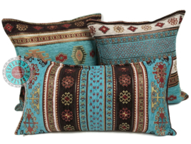 Esperanza Deseo ® kussen - Aztec - turquoise en bruin ± 45x45cm